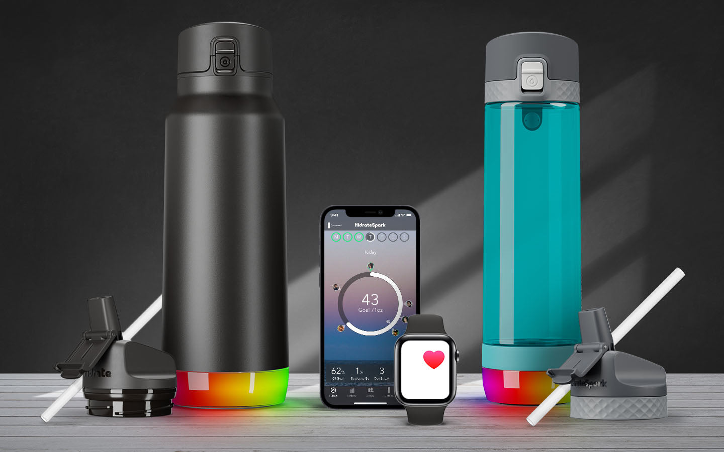 HidrateSpark bottles and the app that is available at Apple.