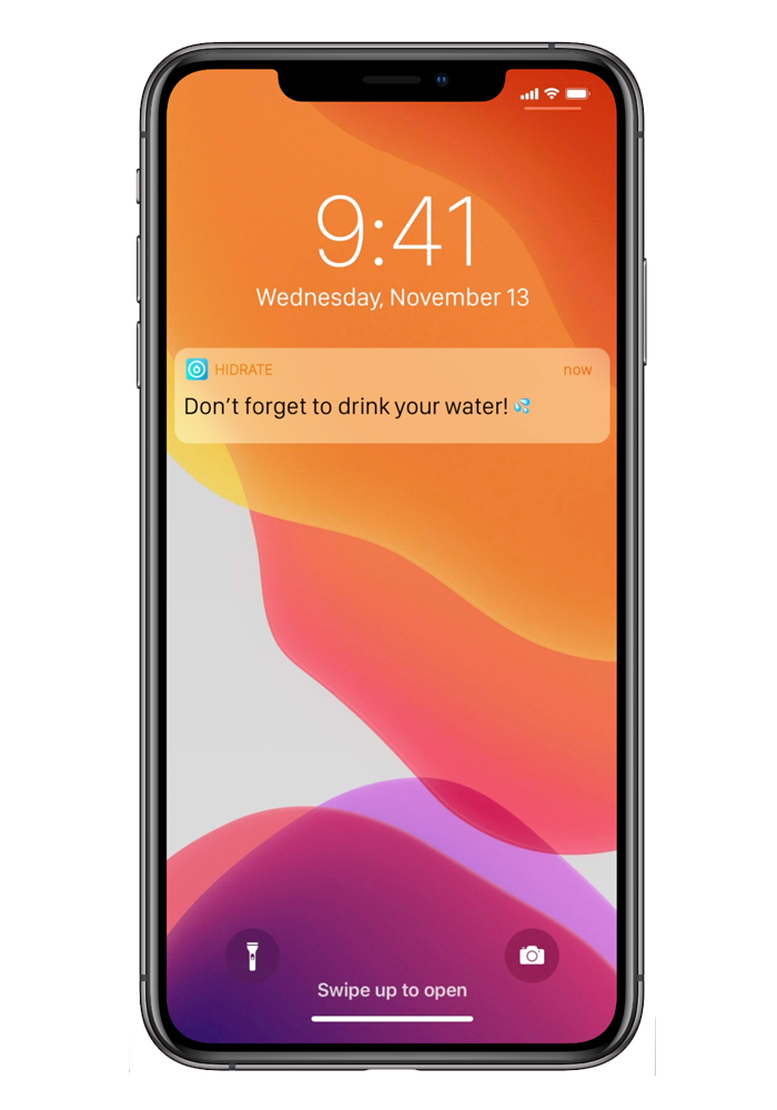 text notification reminder to drink water on a phone