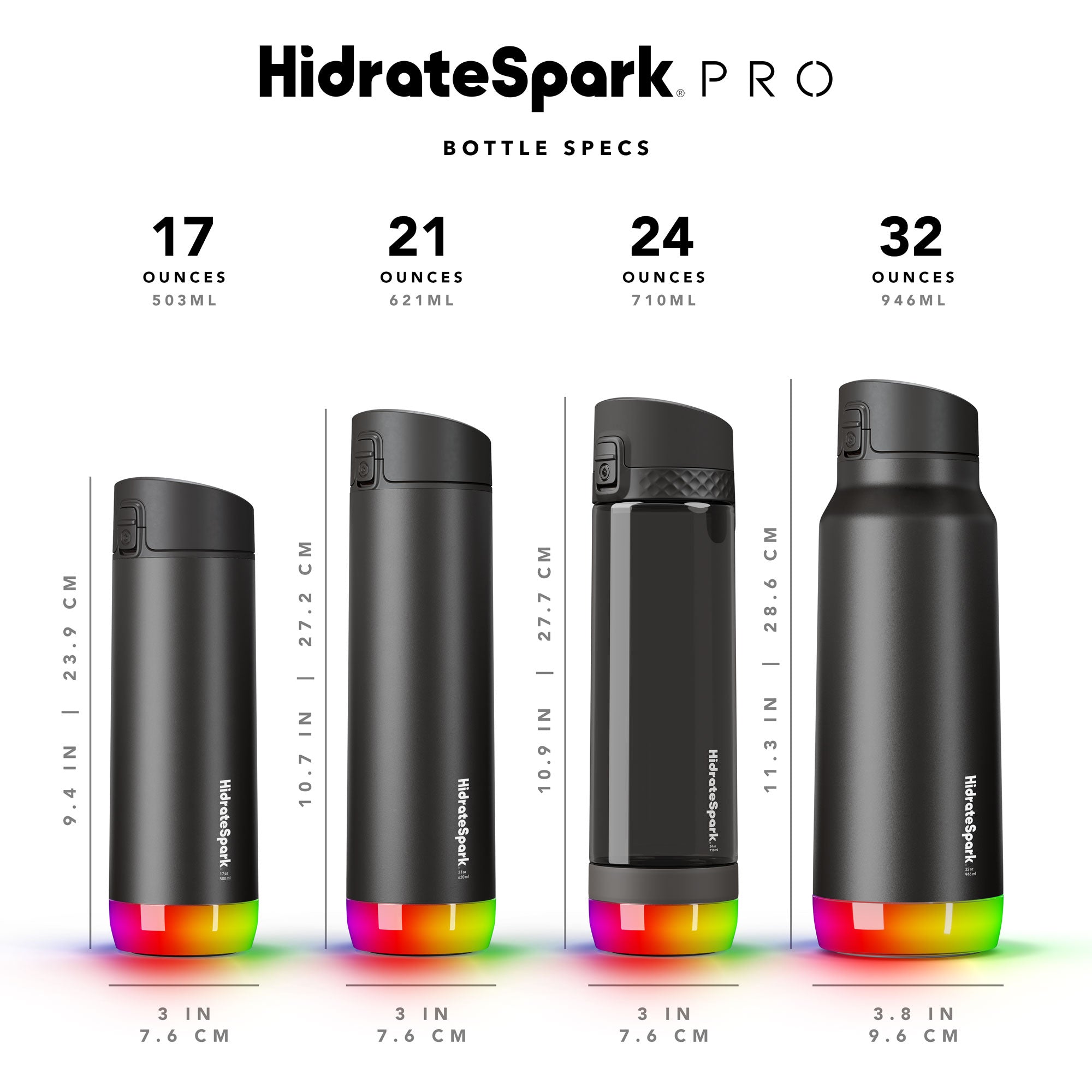 HidrateSpark PRO Tritan Plastic - 24 oz. Smart Water Bottle + Bonus Straw  Lid - Blue - Apple