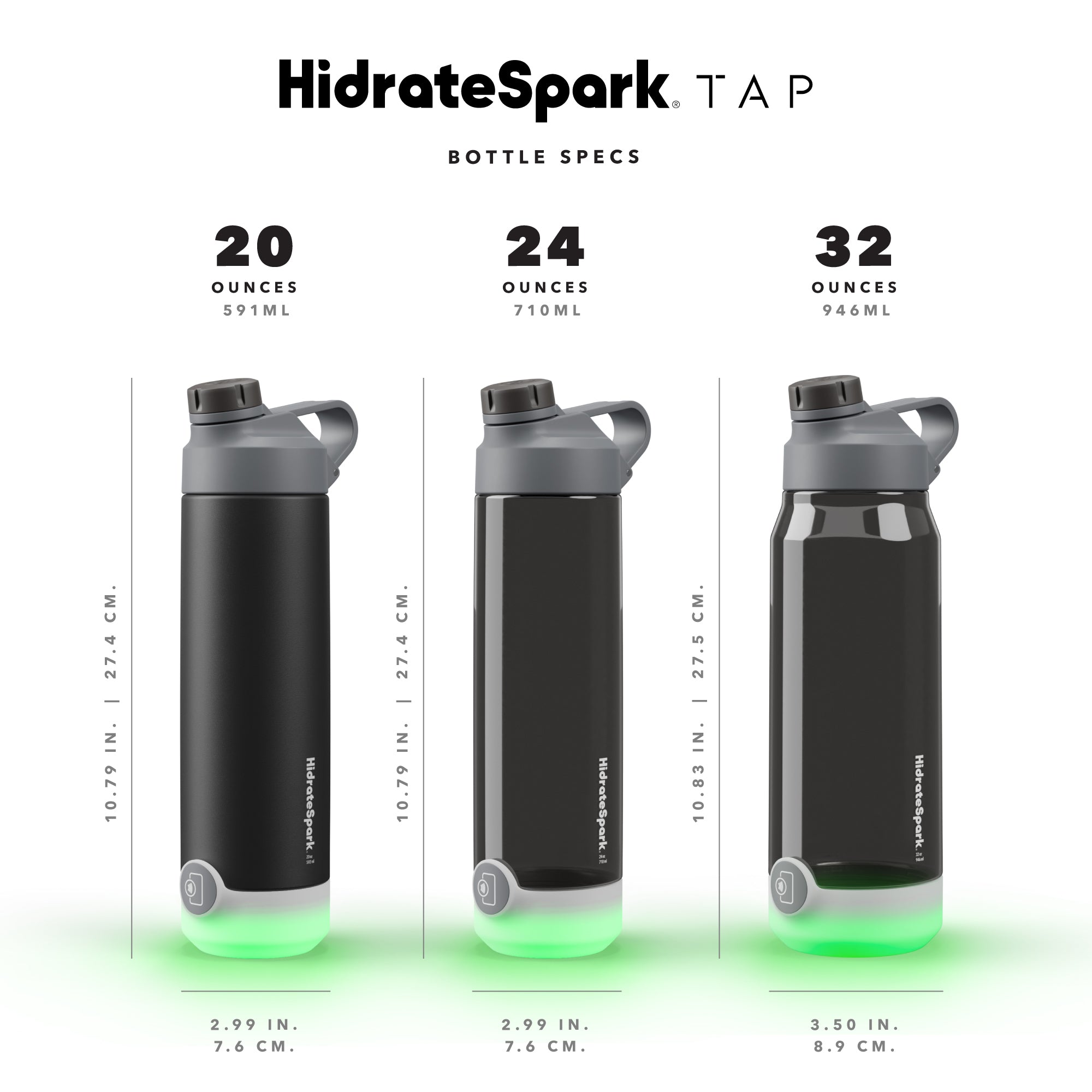 HidrateSpark TAP | 32 oz / 946 ml Tritan Plastic Smart Water Bottle Chug Lid With Free Hydration Tracker & Drink Reminder App